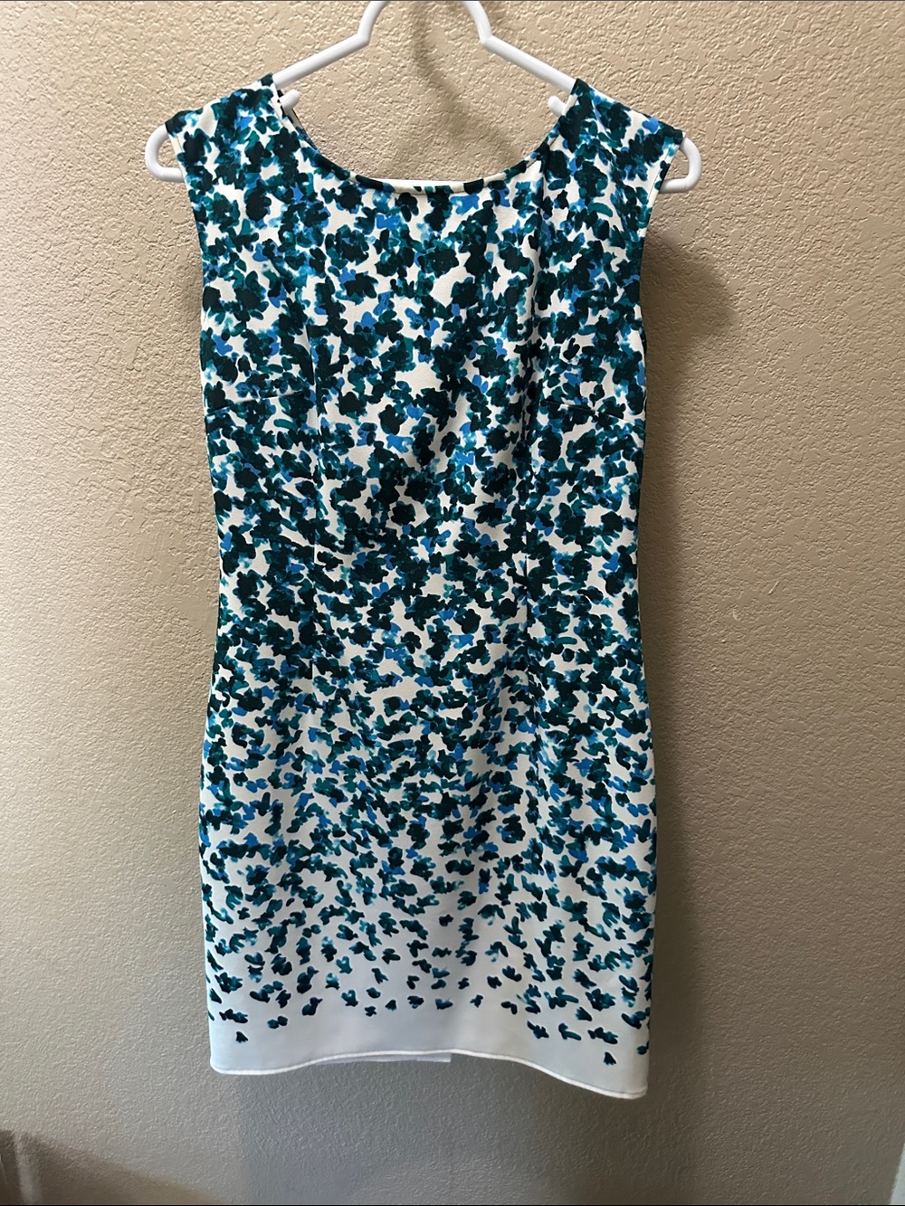Ann Taylor White Sleeveless Dress with Teal Floral Print